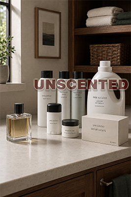 Several fragrance-free laundry and grooming products displayed together, including Free and Free & Clear product lines