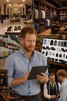 Mature man comparing the strengths of department stores, specialty retailers, online marketplaces, and local merchants
