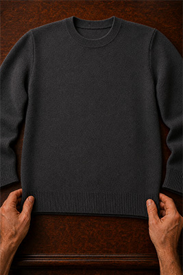 The same dark garment fabric is compared when new and after repeated wear has caused realistic pilling and mild surface wear