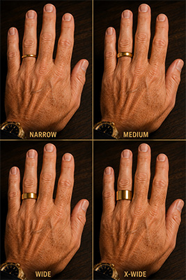 Well-groomed man examining rings on his hand in a mirror