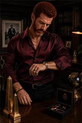 Confident well-dressed man wearing tasteful coordinated jewelry