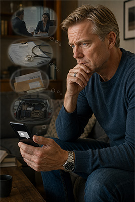 Mature man turning one ordinary notification into several imagined disasters