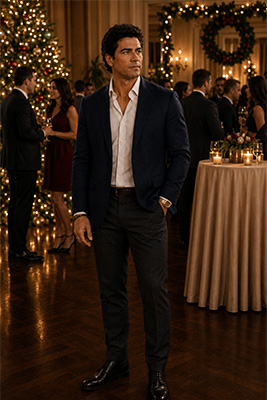 Confident well-dressed man at a holiday party where the host, venue, and audience determine the right level of dress.