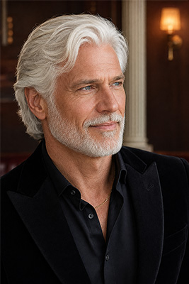 Exceptionally attractive mature man with beautifully maintained silver hair and beard