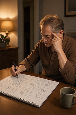 Man writing every responsibility onto paper instead of trying to hold everything in his head